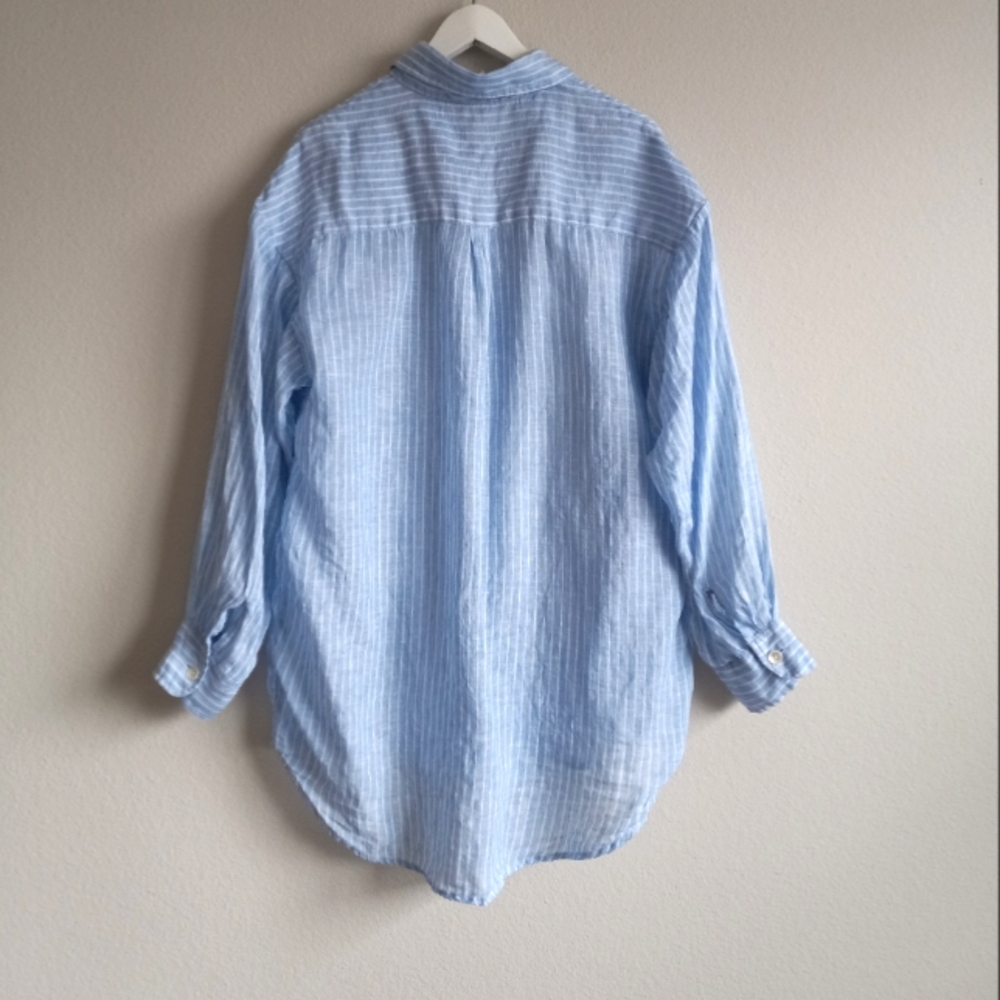 Vitamin A Playa Linen Boyfriend Shirt Summer Stripe EcoLinen M - Picture 12 of 16